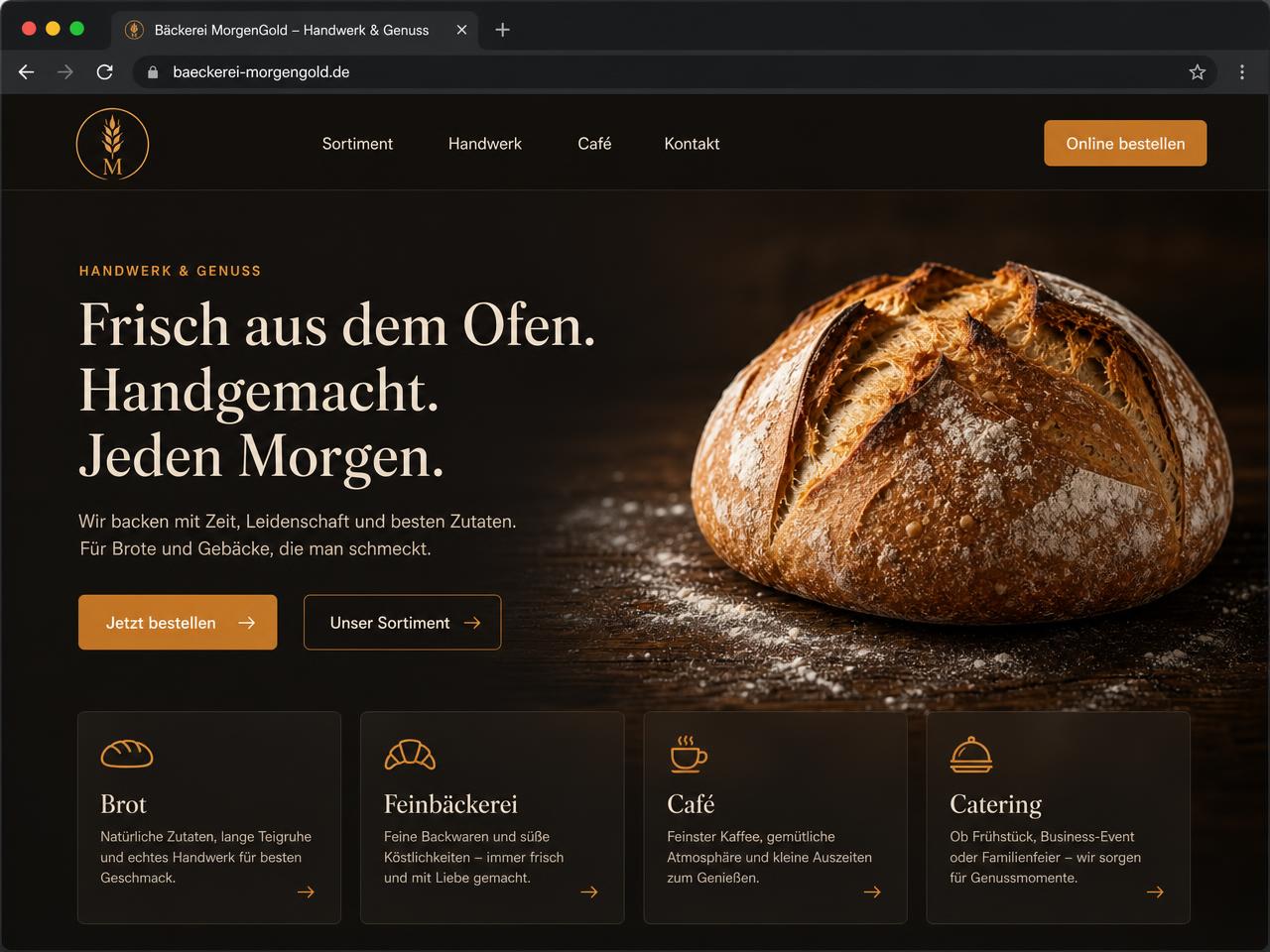 Moderne Bäckerei-Website nach dem Redesign durch BD Webdesign